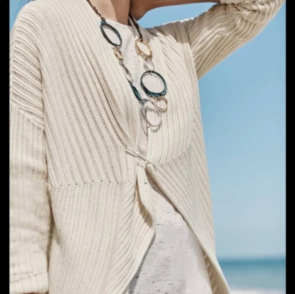 Pure Jill Women's Tan Relaxed Open Knit Cardigan Sweater Sz M Lagenlook Office - Picture 2 of 8
